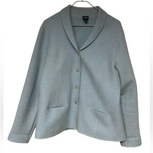 Eileen Fisher light blue button front boiled wool jacket blazer minimalist